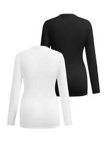Modmama Camiseta de maternidad casual versátil de unicolor con fruncido y ajuste ceñido - Blanco y Negro - Ver 3