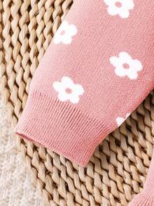 SHEIN Playful Pals 女童毛衣洋裝，時尚可愛圓領標準版型卡通花卉提花針織洋裝，柔軟舒適，適合春秋冬季，適合日常穿著、外出、旅行、度假、居家與托兒所，適合兒童玩耍 - 粉色 - 查看 6