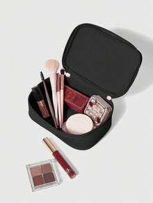 ROMWE Kawaii Bolsa de almacenamiento de cosméticos de gran capacidad con bordado de lazo cuadrado - Negro y rosa - Ver 5