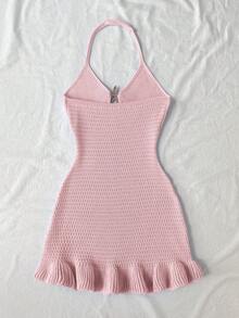 SHEIN 少女海灘度假金屬海星裝飾掛脖式罩衫洋裝 - 粉色 - 查看 2
