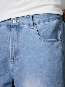 EVRINFINITE Vintage American Style Washed Loose Fit Straight Leg Denim Shorts, Spring/Summer  Jorts Men - Light Wash - View 4