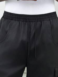 Manfinity Hypemode Men's Solid Color Drawstring Shorts, Casual Shorts, Cargo Multi-Pocket Shorts - Black - View 5