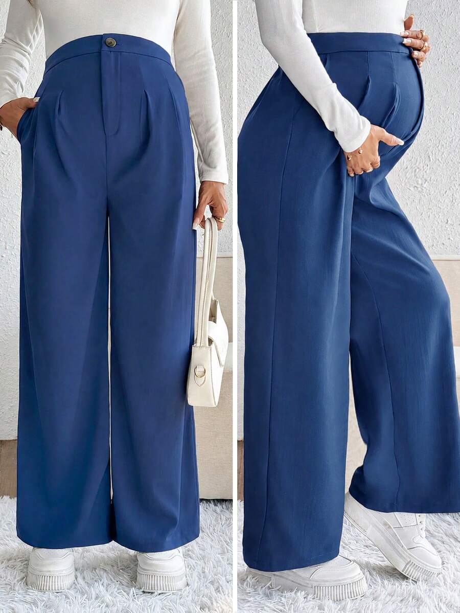 SHEIN Maternity Casual Versatile Commute Solid Color Pants Fall - Blue - View 1