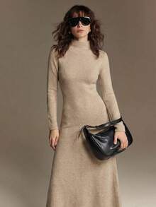 Ontre Women's Day Beach Holiday Country Style Country Concert 2026 New Wool Blend Cinched Waist Slim Fit Knit Dress, Urban Commute Business Casual Elegant Valentine's Day Party Gathering - Khaki - View 5