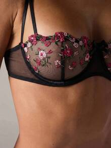 SHEIN BAE 2pcs/Set Floral Embroidered Romantic Cute Sexy Lingerie Set - Multicolor - View 3