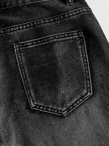 ROMWE MEN Street Life Men's Summer Casual Rhinestone Letter Pattern Denim Shorts - Black - View 5
