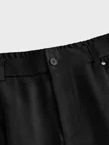AXEPEAK Men's Plus Size Solid Color Minimalist Button Loose Fit Long Pants Business Office - Black - View 5