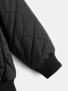 SHEIN Young Boy Zipper Front Quilted Bomber Jacket,In Fall/Winter - Black - View 5