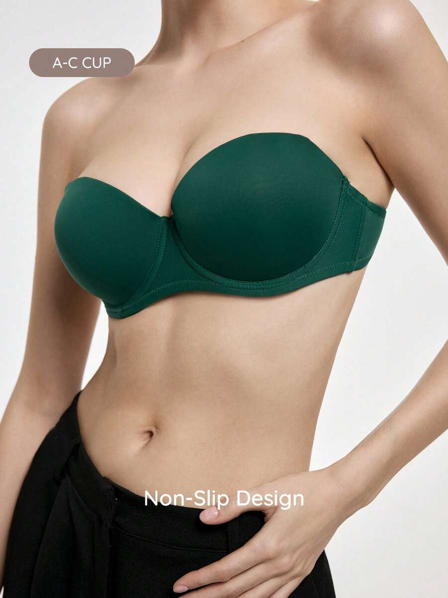 Bralution Bra Balconette Berkawat dengan Bantalan Warna Hijau Zaitun, Memberikan Dukungan Tinggi, Mengangkat dan Membentuk Belahan Dada, Tali Bahu yang Dapat Dilepas, Nyaman Dipakai - Dark Green - View 1