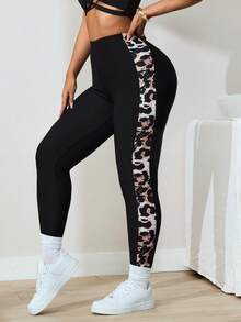 Slayform Slayform High Waist Tummy Control Leopard Print Yoga Pants, Running Fitness Pilates, Versatile Leggings For Sports, Commute And Everyday Wear - Black - View 4