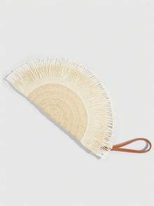 SHECARRY 1件波西米亞風彩色拉菲草編織包 流蘇裝飾月亮造型手拿包 時尚夏季海灘度假手提包 - 彩色2 - 查看 5