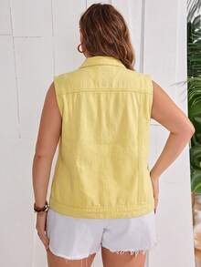 Firerie Plus Size Women Casual Single-Breasted Denim Jacket, Versatile For Daily Wear - Light Yellow - View 2