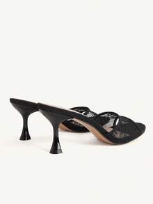 CUCCOO CHICEST Women's Shoes Summer Simple And Delicate Lace Pattern Elements Square Toe Thin Heel Medium Heel Light And Mature Mesh Stitching Fabric - Black - View 4