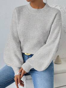 SHEIN 女款休閒燈籠袖毛衣，秋冬款 - 灰色 - 查看 6
