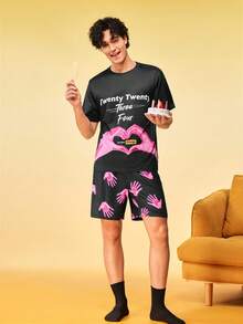 Notgurli Set pigiama casual da uomo estivo con stampa, girocollo, maniche corte e pantaloncini, semplice e comodo, loungewear - Multicolore - Visualizzare 6