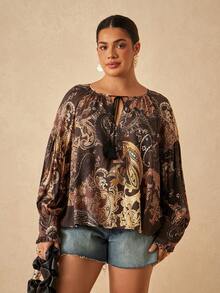 Levarali Plus Size Women's All-Over Print Casual Versatile Daily Wear Shirt Fall - Multicolor - View 8