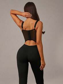 Radiana Corsé ajustado sexy y elegante para mujer, negro, con copa asimétrica, malla transparente y patchwork, bustier ajustado de alta elasticidad, pantalones casuales, adecuado para salidas diarias, citas, reuniones, fiestas, clubes, discotecas, festivales de música, vacaciones y viajes vacacionales - Negro - Ver 4