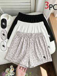 青少年女孩短褲，極簡休閒風，拼色抽繩鬆緊腰，Logo刺繡細節，百搭中腰直筒寬鬆運動短褲，適合夏季日常戶外健身 - 彩色 - 查看 2