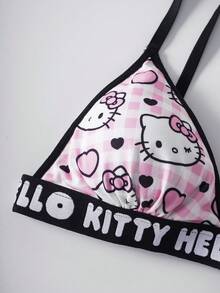 HELLO KITTY AND FRIENDS | SHEIN 女款格紋卡通印花內衣套裝 - 粉色 - 查看 4