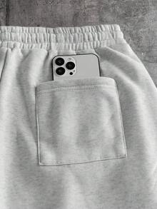 AXEPEAK Men's Solid Color Drawstring Waist Wide Leg Loose Casual Sweatpants - Grey - View 6