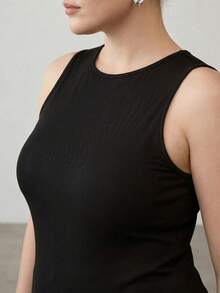 MOTF PREMIUM Áo tank top nữ size lớn mùa hè màu trơn ôm sát - màu đen - Xem 2
