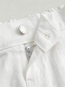SHEIN MOD Falda mini de mezclilla de talla grande con botones & cremallera de unicolor - Blanco - Ver 3