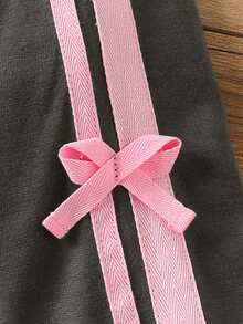 Elladie kids Setelan 2 Potong untuk Anak Perempuan Musim Semi/Gugur: Lengan Panjang dan Celana Panjang, Motif Pita Olahraga, dan Rajutan. - Dark Grey - View 9