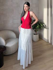 hhfernanda Women's Casual Vacation Multi-Layer Cake Skirt, Suitable For Summer White Boho Maxi Skirt Suitable For Going Out Chic Dress - White - View 6
