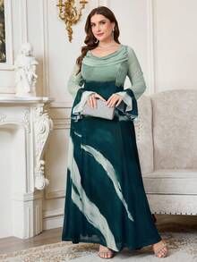 Reflora Plus Size Elegant Party Contrast Print Bell Sleeve Dress Fall - Multicolor - View 8