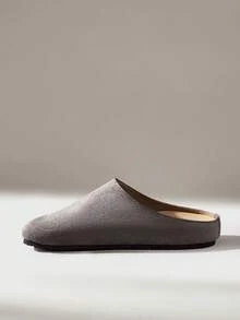 Solecia 春秋新款厚底一腳蹬穆勒鞋，包頭平底鞋 - 灰色 - 查看 5