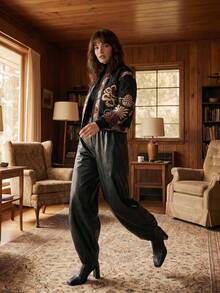 CAJUNI Autumn PU Leather Bucket Pants Holiday Party Going Out Black Casual - Black - View 6