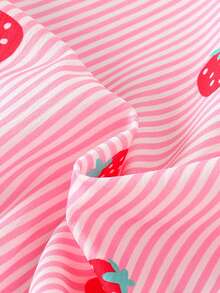 SHEIN Playful Pals YOUNG GIRLS 返校季粉色條紋草莓印花長袖翻領襯衫 英倫風鈕扣上衣 童裝秋季單件 - 粉色 - 查看 7