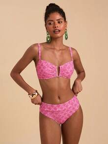 Travachic 女款夏季海灘派對全印花性感熱帶比基尼兩件式泳衣套裝 淡粉色 - 彩色 - 查看 4