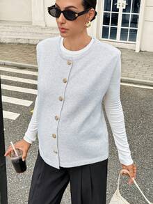 MaterniWear Maternity Casual Versatile Knit Vest Wedding Guest Going Out Casual Winter - Apricot - View 7