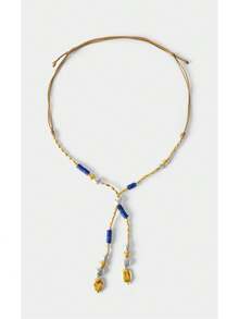 Noxbound Collar de cuerda ajustable con cuentas de color azul Rhine y combinación de colores dorado y plateado, estilo bohemio romántico de vacaciones - Dorado - Ver 1