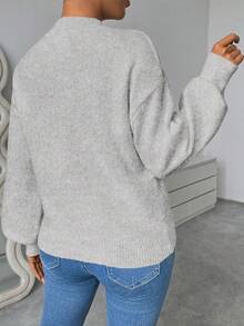 SHEIN 女款休閒燈籠袖毛衣，秋冬款 - 灰色 - 查看 4