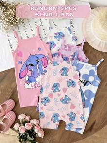 Baby Girl Casual Cute Cartoon Pattern Suspender Romper Suitable For Spring And Summer Home White - Multicolor - View 5