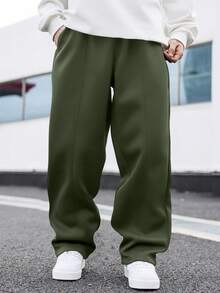 Manfinity Hypemode Pantalones de chándal de talla grande para hombre, casuales y versátiles, de color liso - Verde - Ver 3