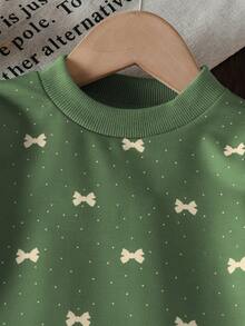 SHEIN Vintaside Kids Baby Girls' Fashion Embroidered Ruffle Hem Printed Sweatshirt - Green - View 5