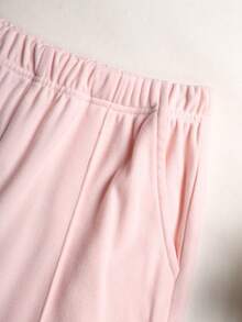 SHEIN Tween女孩 2件組純色粉色抽繩連帽上衣與寬腿褲套裝，秋冬休閒款 - 粉色 - 查看 5