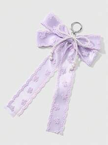ROMWE Kawaii 1個甜美學院風紫色手工串珠仿珍珠蕾絲刺繡織帶多層蝴蝶結DIY鑰匙圈包包掛飾，女款 - 紫色-58 - 查看 5