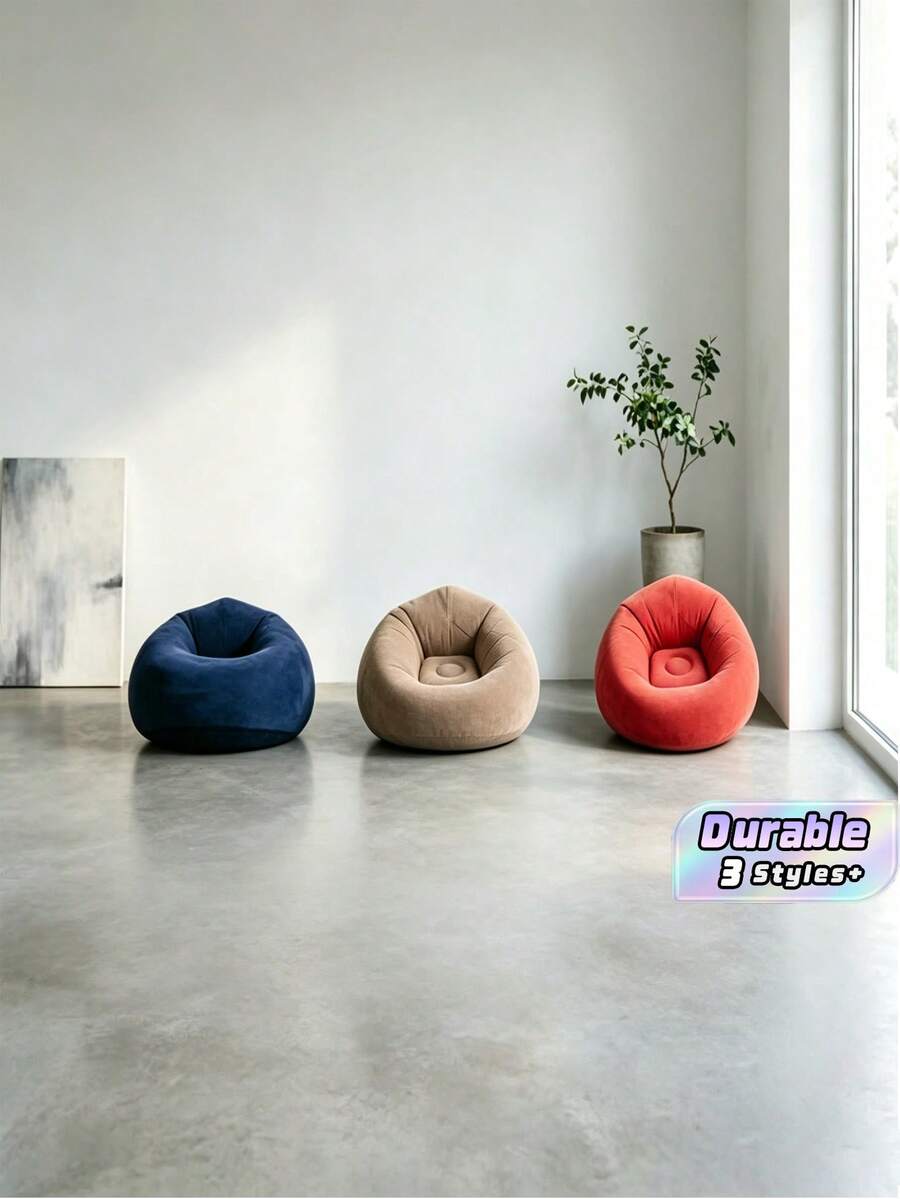 1pc Soft Flocked Inflatable Sofa, Single Folding Lazy Sofa For Home Bedroom - Multicolor - View 1
