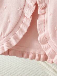 SHEIN Vintaside Kids 女嬰粉色針織開襟毛衣，柔軟舒適輕盈外搭層，前襟荷葉邊蝴蝶結設計，可愛經典款，適合嬰兒與幼兒 - 粉色 - 查看 5