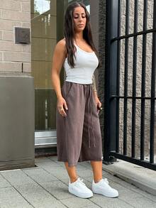 SAYEHFBABY Women Summer Spring Streetwear Vintage Washed Distressed, Comfortable Denim Effect Black Shorts Brown - Brown - View 5