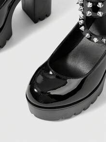 ROMWE Grunge Punk Women Shoes Fashion Sexy Platform High Heel Shoes Punk Gothic Rivet Inlaid Classic Nightclub Party Festival - Black - View 5