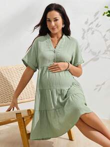 SHEIN Women's Short Sleeve Casual Ruched Mint Green Nursing Dress - Mint Green - View 6