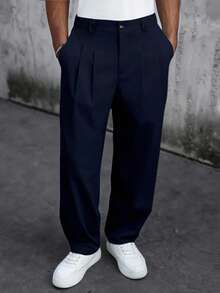 SLATEMANN Pantalones casuales versátiles de unicolor para hombres para ir al trabajo - Azul Marino - Ver 3