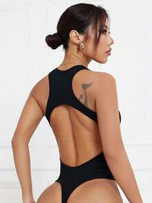 Sirith Sexy Solid Backless Sleeveless Jumpsuit Sports - Black - View 3