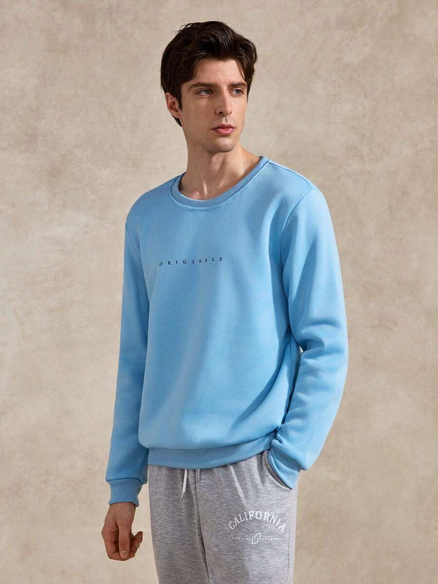 Courvante Tennis Men Letter Print Round Neck Casual Versatile Long Sleeve Sweatshirt, Fall - Baby Blue - View 1