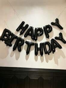 MINKOJA 1件/13件組 16英吋 Happy Birthday 生日橫幅字母氣球，黑色、銀色、白色、棕色、奶油色多巴胺配色可選，適用主題生日裝飾、男女生日派對裝飾、居家派對背景房內佈置（含吹氣管與繩子） - Black - 查看 2